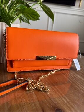 Michael Kors Bright Orange Leather Chain Strap Crossbody